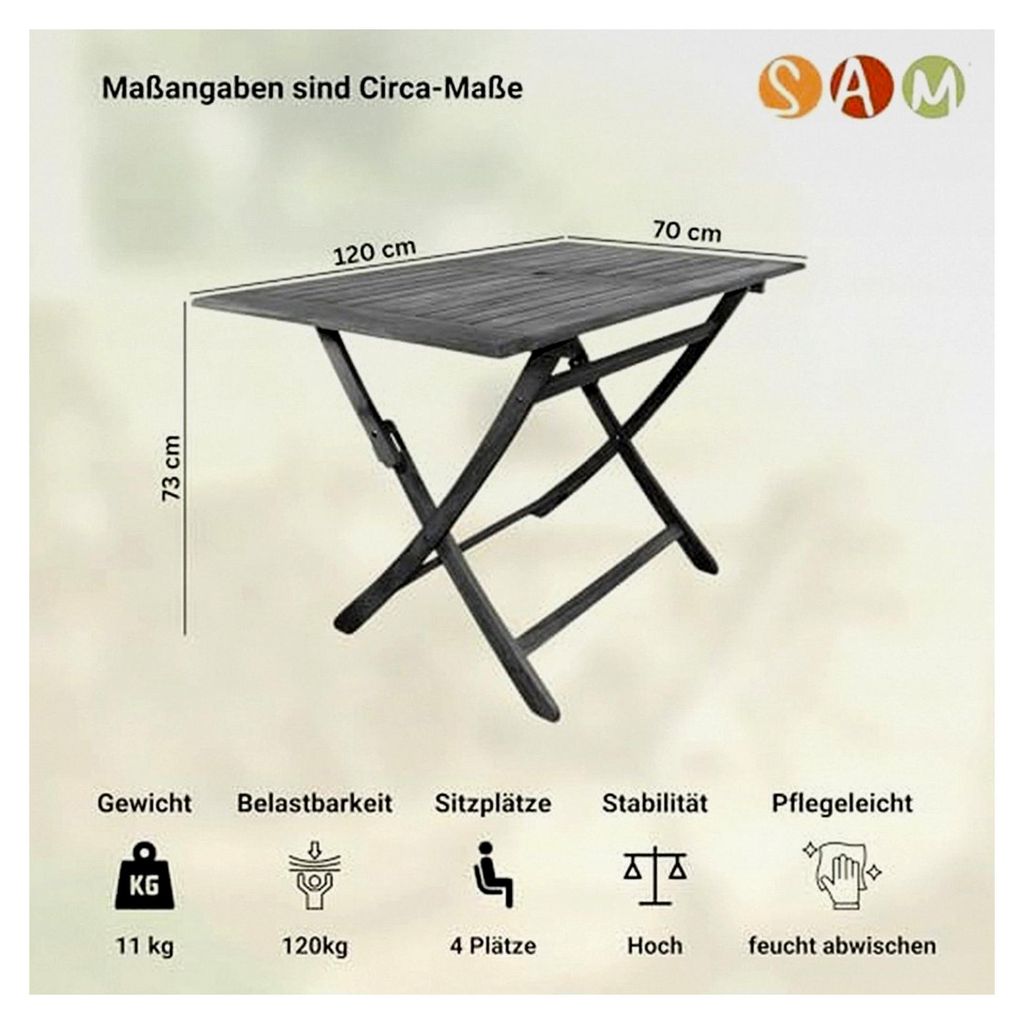 Esstisch Callao Klapptisch aus Holz, wetterfester Gartentisch, Klapptisch 120x70cm aus Akazie, geölt - klappbarer Gartentisch, klappbarer Balkonti...