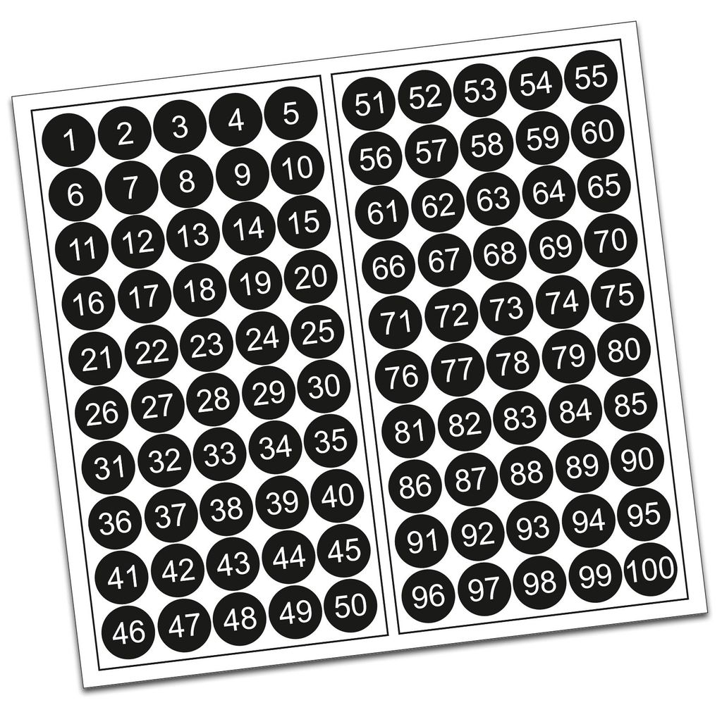 Nummerierte Klebepunkte 1-100 Ø 15 mm – Markierungspunkte Produktbild 