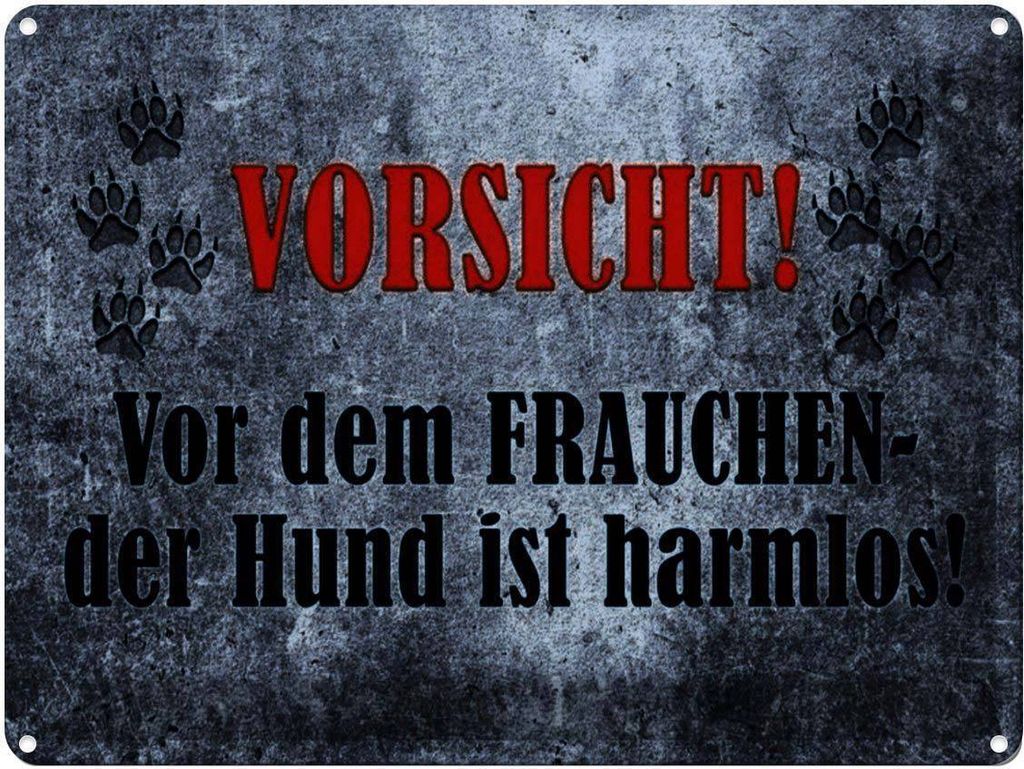 vianmo Blechschild 30x40 cm Vorsicht Frau Hund harmlos Witz Produktbild 