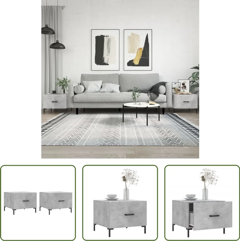 Tavolini Bassi 2 pz Grigio Cemento 50x50 cm - The Living Store Design
