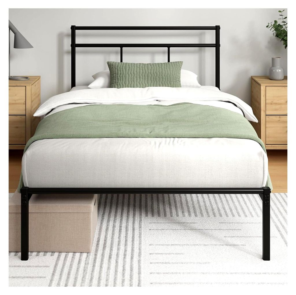 Elias Bettgestell 90 x 200 cm mit Vintage Kopfteil - Metallbett 90x200 mit Lattenrost - 30 cm hohe Plattform mit Freiraum darunter - kein Boxspring...