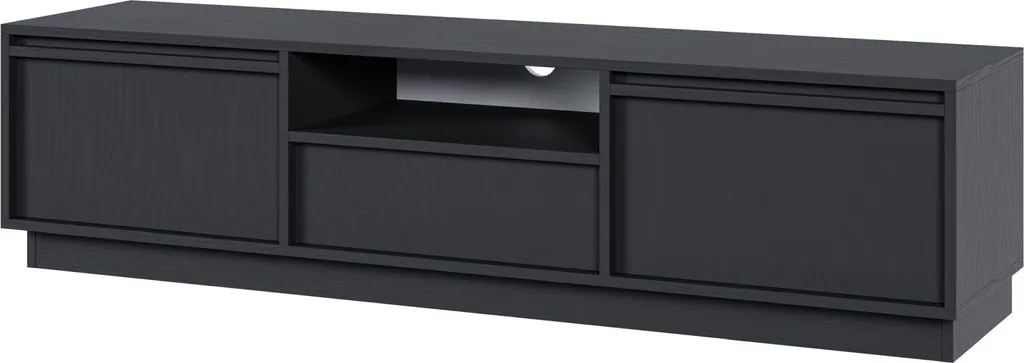 Meuble TV Bas de Salon Noir 154cm Evo avec Tiroir et Placards Fermés