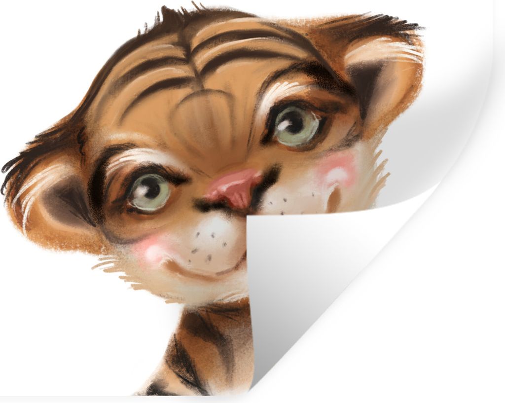 MuchoWow Wandtattoo Wandsticker Wandaufkleber Tiger - Kinder - Weiß 30x30 cm Selbstklebend und Repositionierbar - Repositionierbar - Wasser abwe...