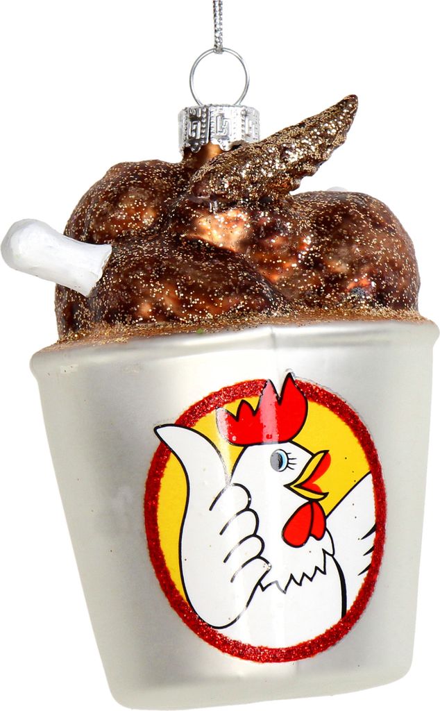 Christbaumschmuck 10,4cm Glas Frittiertes Hähnchen im Eimer Figur Weiß