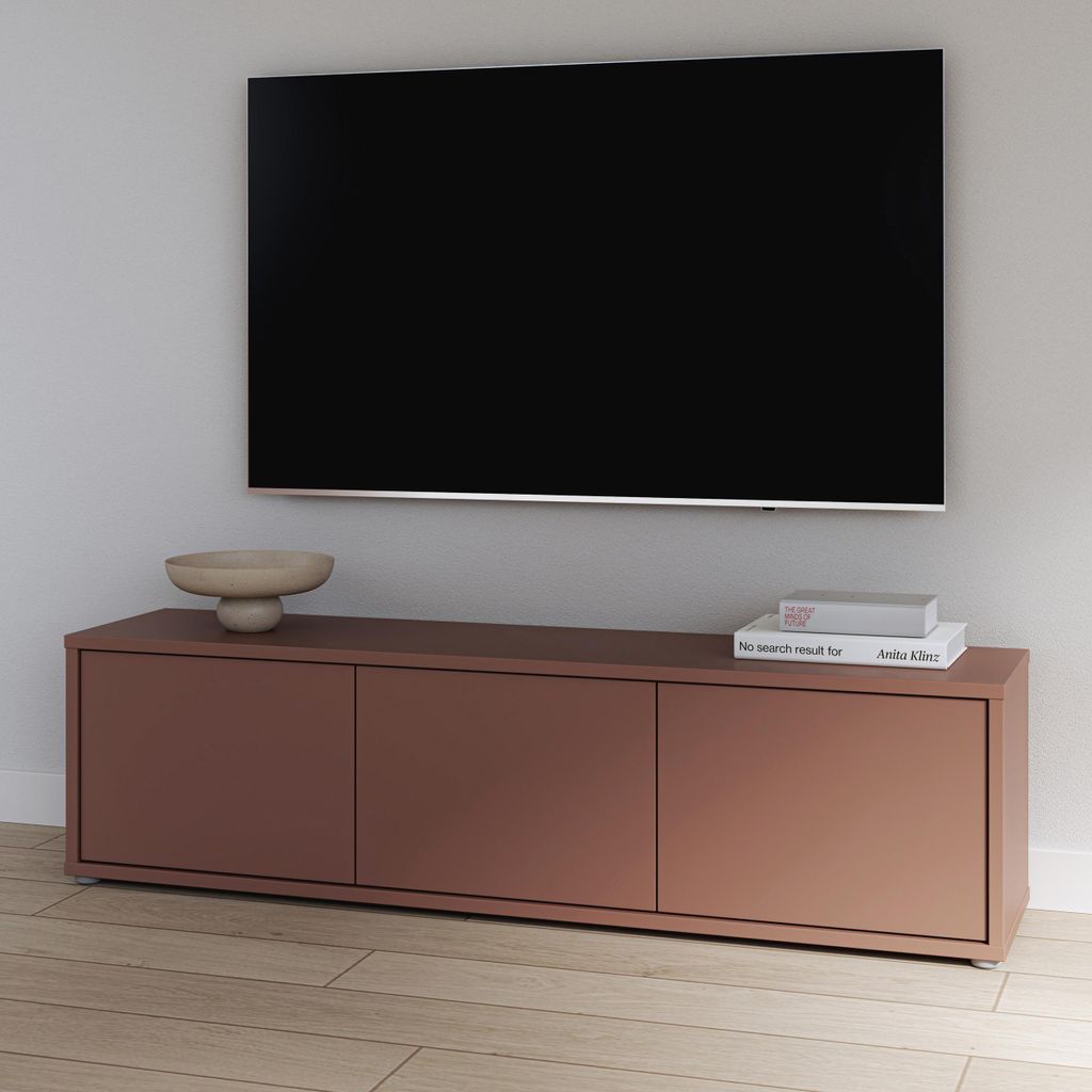 Forte ALICE SPRINGS TV-Schrank 150 160, modernes Lowboard mit 3 Türen, Wohnzimmer, Holzwerkstoff, Terrakotta, 154,2 cm breit x 41,5 cm hoch x 34,9...