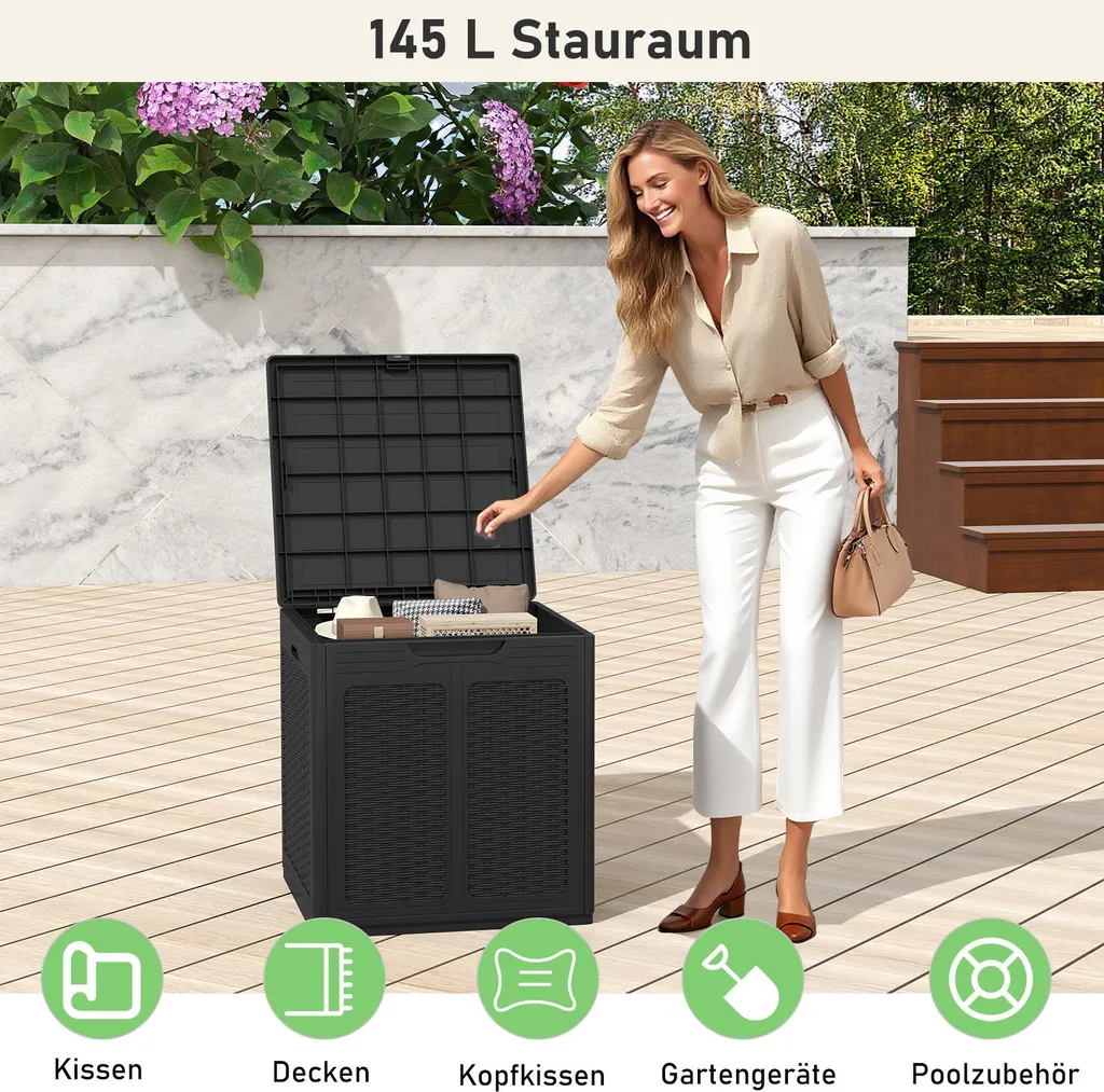 Baule Esterno 145L Impermeabile COSTWAY: Box Porta Cuscini Terrazza - 4