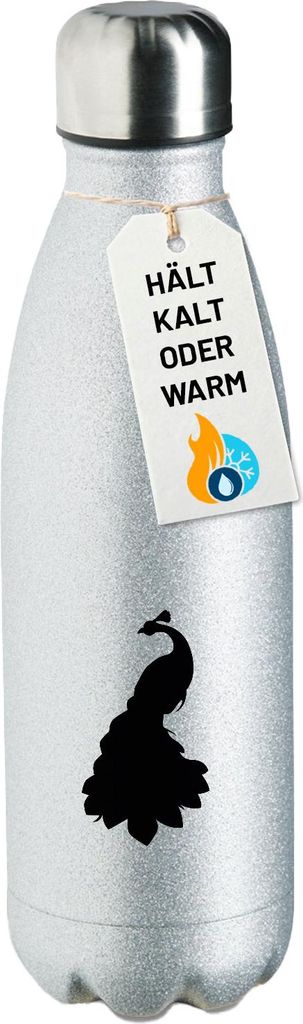 Huuraa Sportflasche Pfau Silhouette Geschenk 500ml Silver Wasserflasche Pfau Überraschung