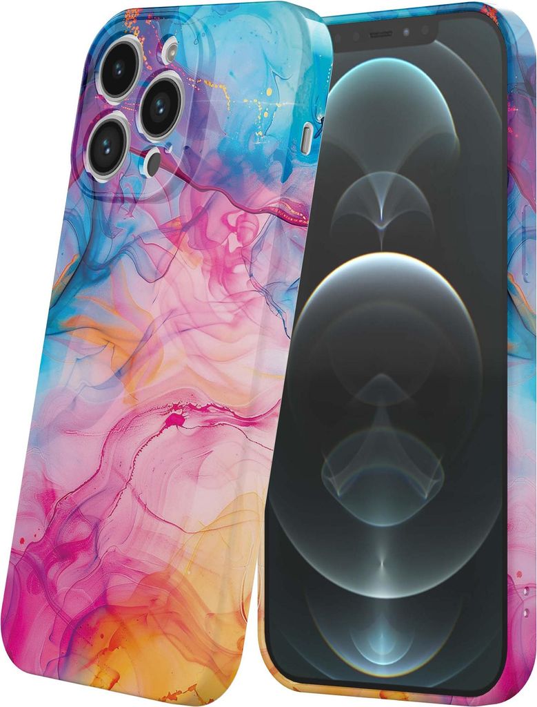 Smartphonica Handytasche passend für iPhone 12 Pro Max mit Regenbogen-Acryl-Marmor-Druck - Flexible Softcase TPU - Backcover Case Regenbogen-Acryl...
