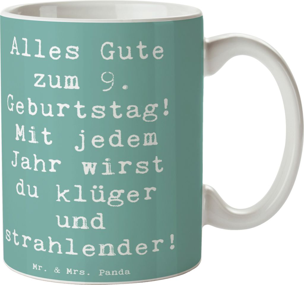Mr. & Mrs. Panda Tasse Spruch 9. Geburtstag Wünsche - Meeresbrise - Geschenk, Freude, Teetasse, Keramiktasse, Kindergeburtstag, Becher, besondere ...