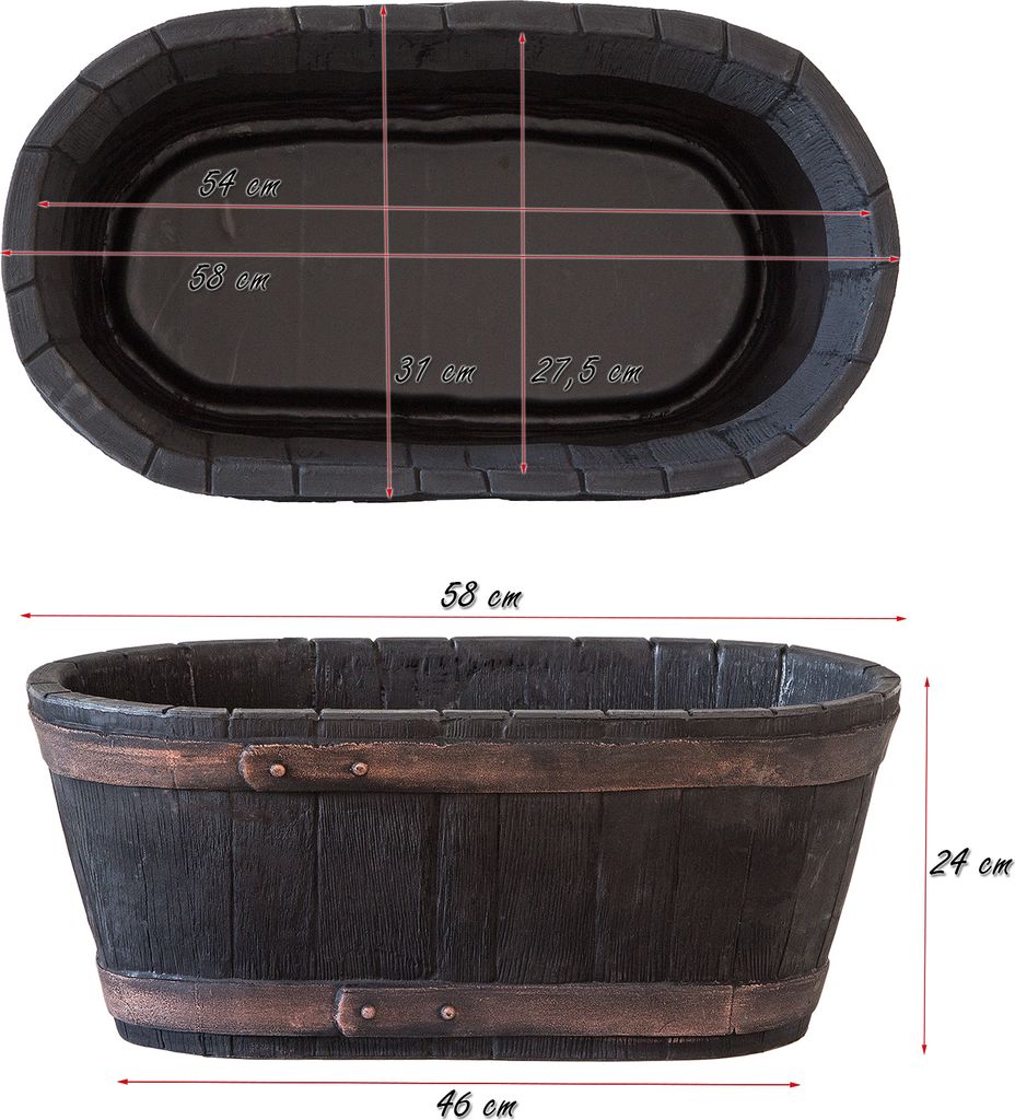 BigDean Weinfass Eichenfass Oval Kunststoff Gartenteich Produktbild 3
