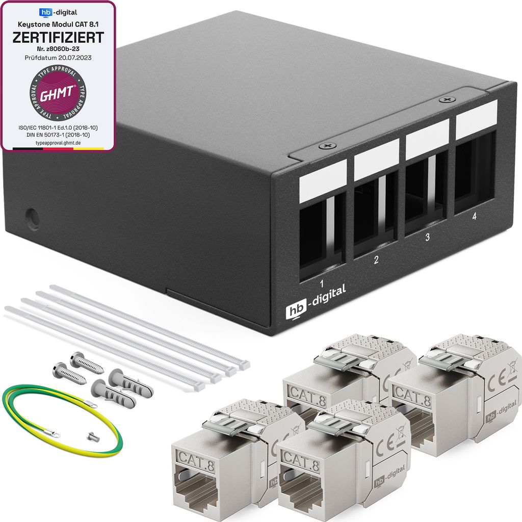 hb-digital Patch Panel 4 Port mit 4 x Keystone Module Cat 8 Produktbild 