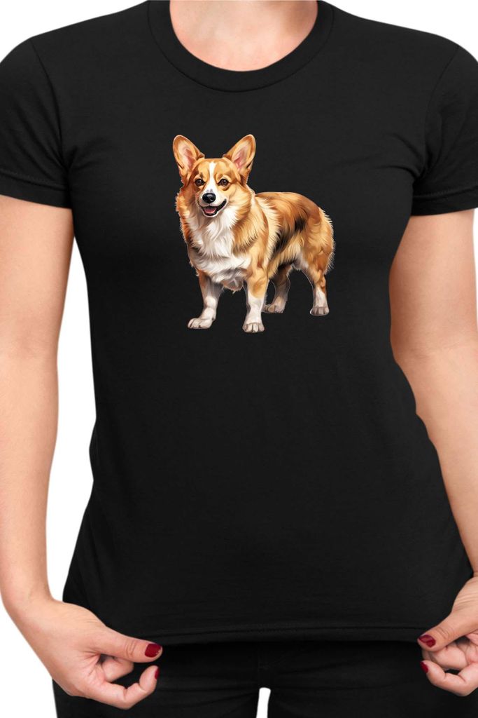 Damen T-Shirt Dogs Breeds Pembroke Welsh Corgi Dog Breed 005, Lady M / Schwarz