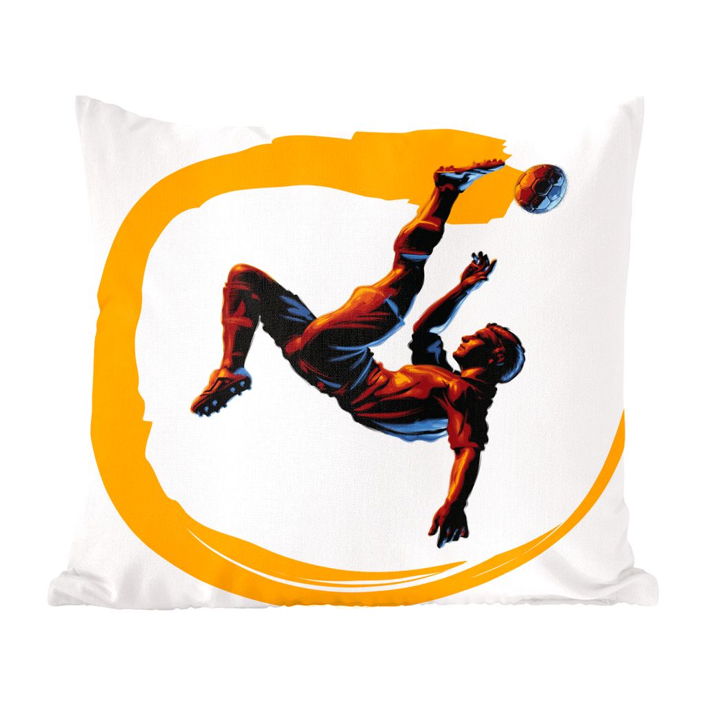 MuchoWow Zierkissen Sofakissen Wohnzimmer Dekokissen 45x45 cm Illustration eines Fußballers, der einen Fallrückzieher macht - Jungen - Mädchen...