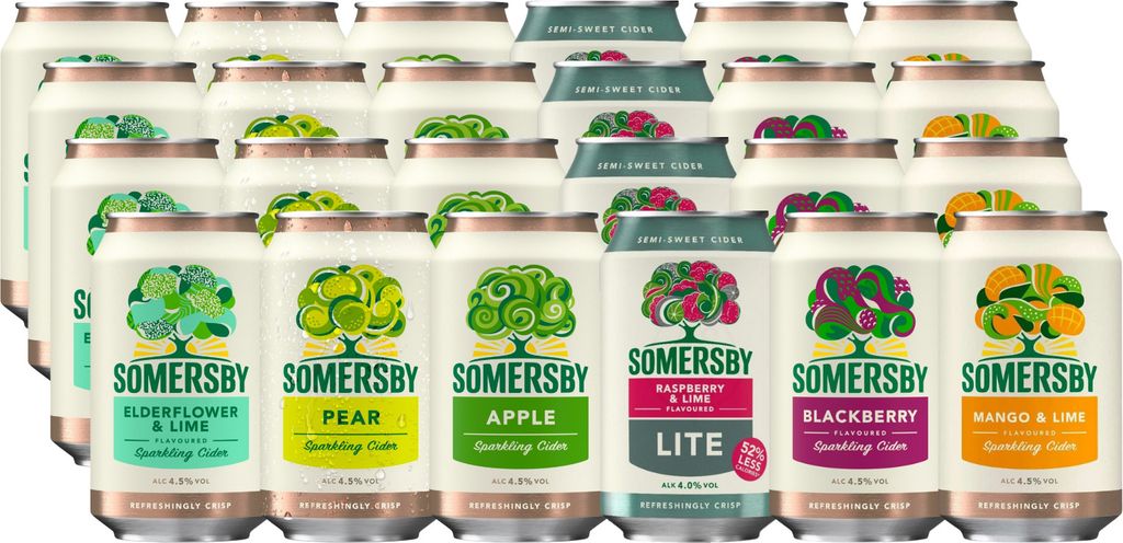 Somersby Cider MEGA MIX Pear, Red Rhubarb, Blackberry, Elderflower Lime, Blueberry und Apple 4,5% Vol. (24 x 0.33 l)