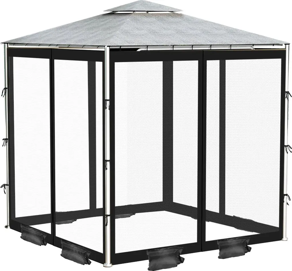 Moustiquaire de Remplacement Noire 300x300x230cm avec 4 Portes Zippées