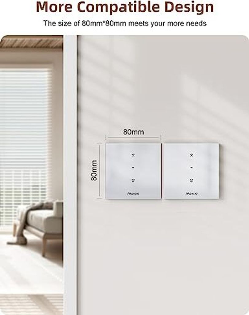 Maxcio WiFi Shutter Switch Prozentsatzfunktion, 80 x mm Smart Control, kompatible Alexa Google Home, App Controllable Timer White