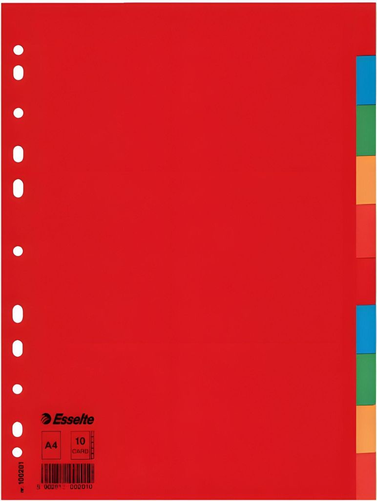 Esselte Multicoloured Card Dividers, 225 mm, 3 mm, 115 g, Multi