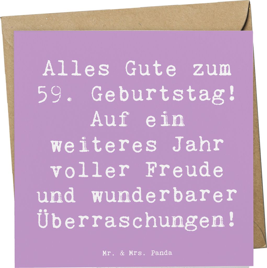 Mr. & Mrs. Panda Glückwunschkarte Spruch 59. Geburtstag - Lavendeltraum - Geschenk, Lächeln im Gesicht, Klappkarte, Happy Birthday, faltkarte, Gr...