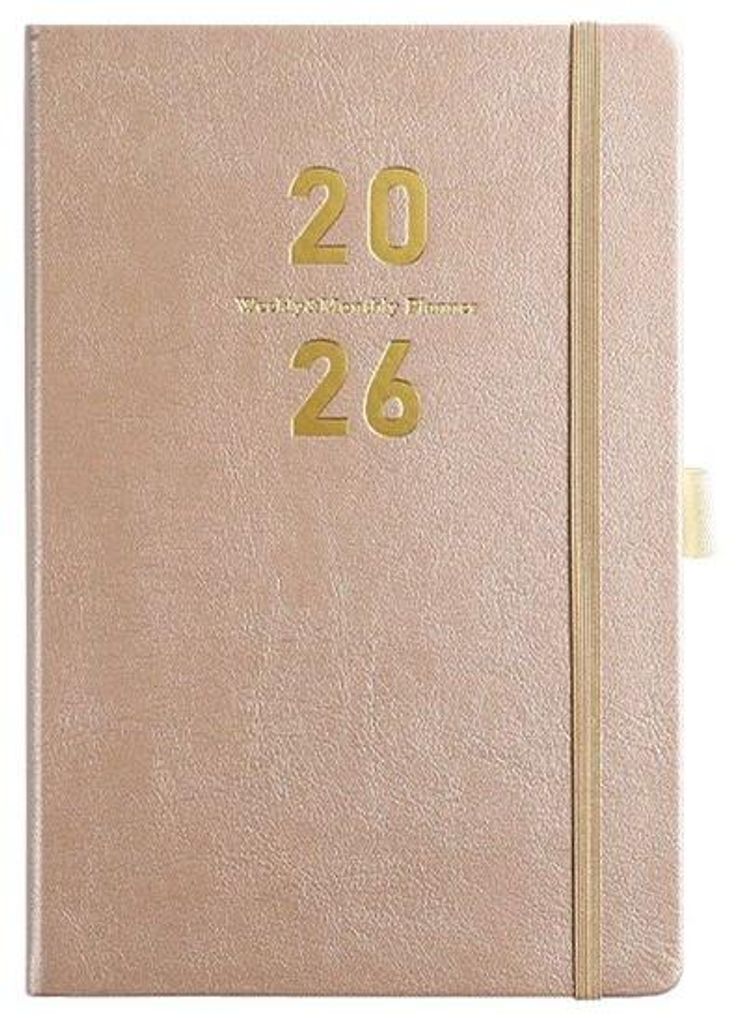 Tagesplaner 2026 A5 - Hardcover - Tagesordner - Seiten pro Tag - Gold - für Büro - Schule - zu Hause