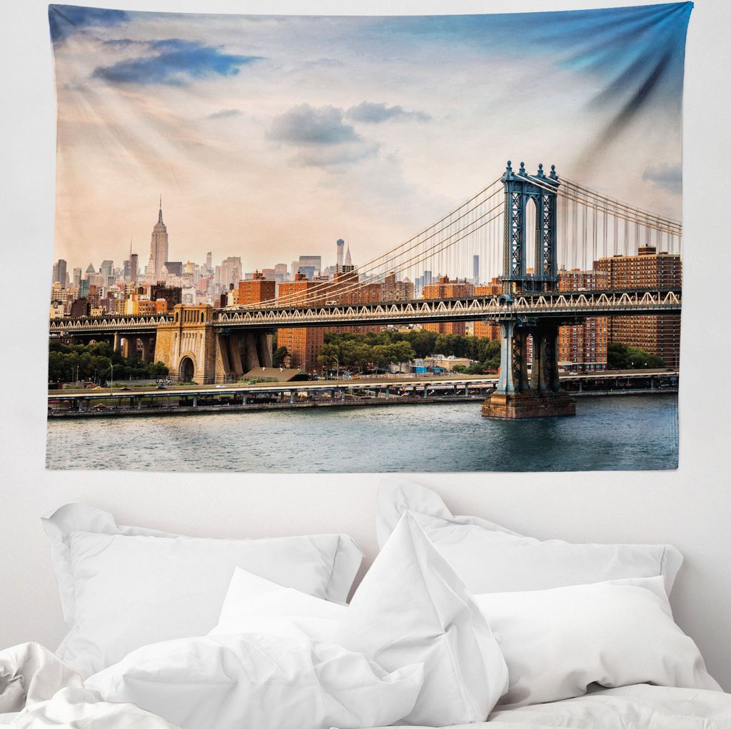 ABAKUHAUS Vereinigte Staaten von Amerika Wandteppich, Manhattan-Brücke in New York City aus Weiches Mikrofaser Stoff Waschbar ohne Verblassen Digi...