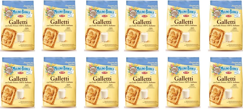 12x Barilla Mulino Bianco Galletti Shortbread-Kekse mit frischer italienischer Milch 800g