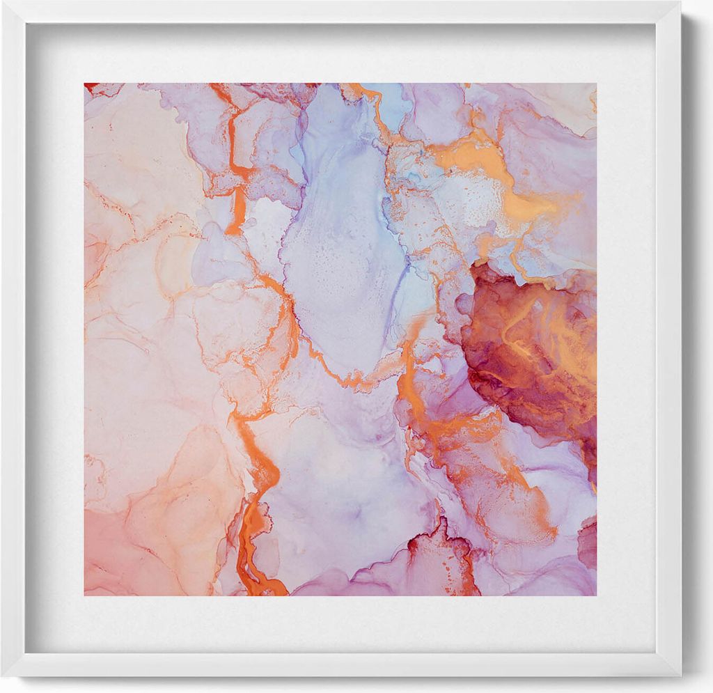 Rosa und goldener Marmor– Wandbild mit Rahmen – Gerahmtes Bild – Wanddekoration – 50x50 cm – Weiß Rahmen