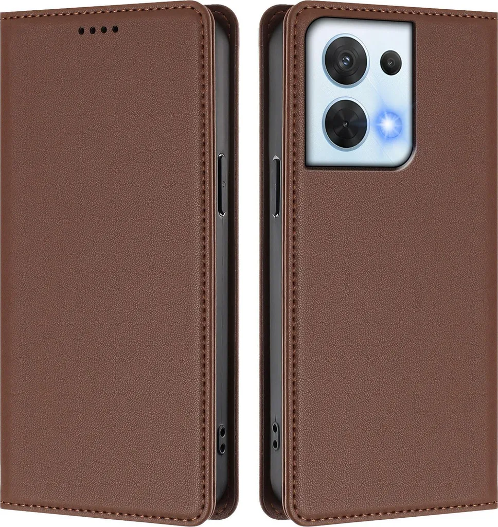 Custodia in pelle per Oppo Reno8 5G, custodia magnetica in Finto cuoio con supporto Marrone