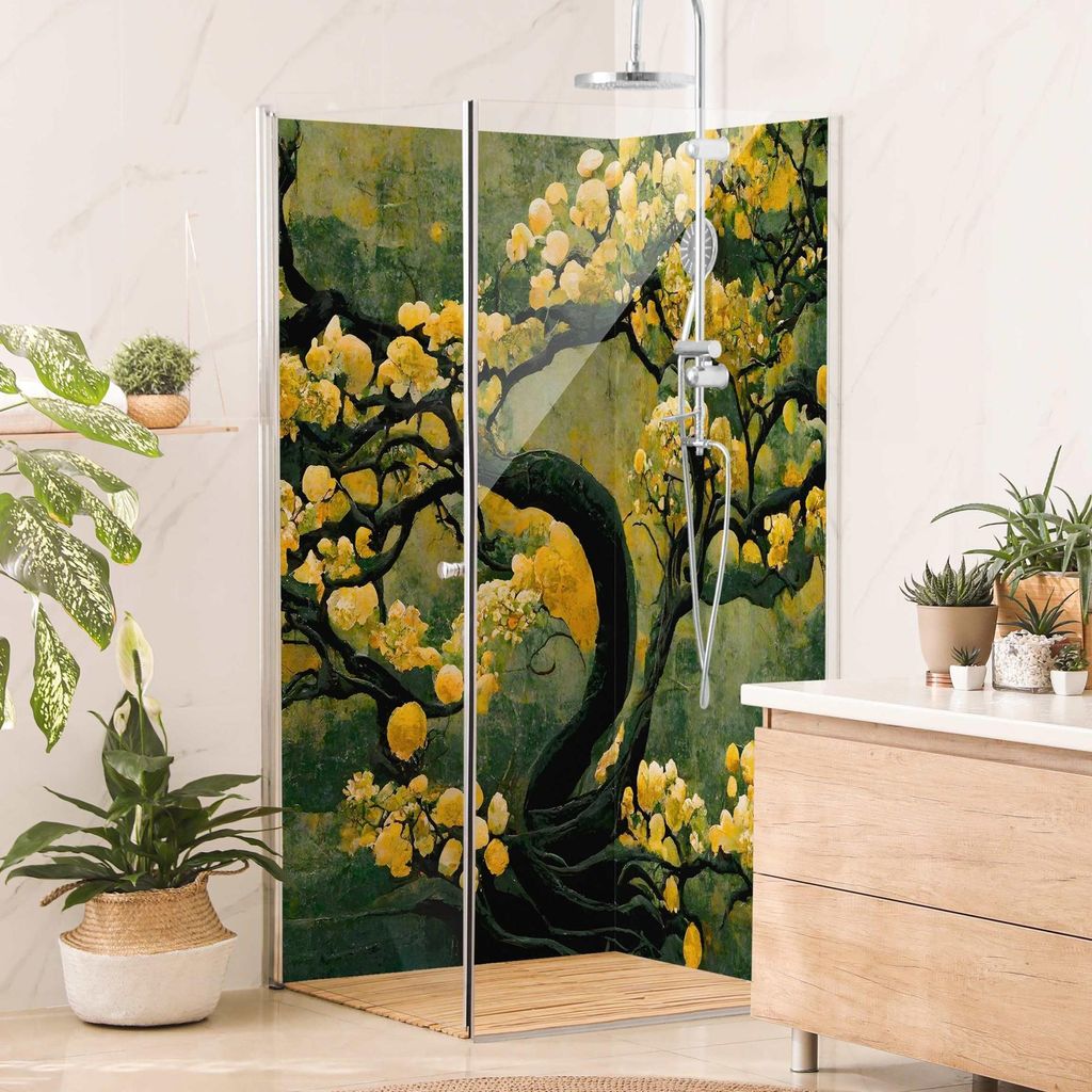 Duschrückwand mit Motiv selbstklebend - 0.35 mm Wandpaneel wasserfest Design grün Abstrakt Badrückwand fugenlos Smart matt 80x200 cm