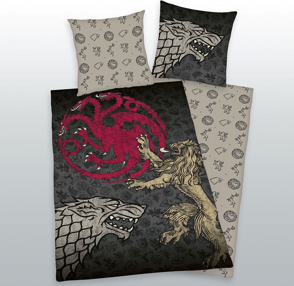 A collection of Game of Thrones themed bedding and pillows.