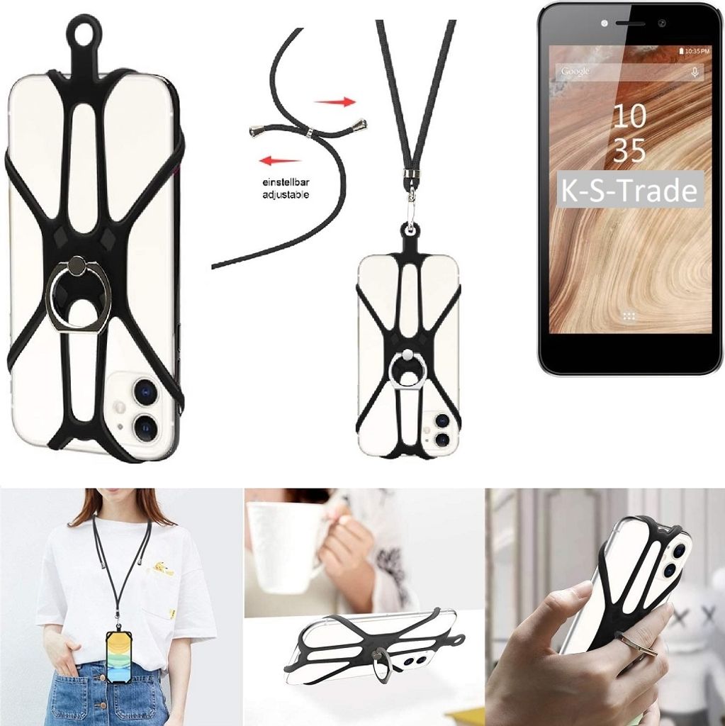 K-S-Trade 3in1 Handykette Handyband Handykordel Halsband Smartphone-Ring Handy-Ring kompatibel mit Blaupunkt SL 04 Fingerhalterung Handyring