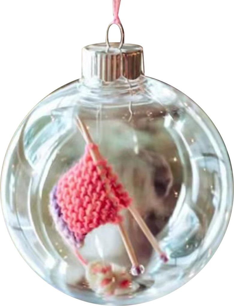 Weihnachts-Näh-Schneeball-Ornament, transparente Kunststoffkugeln, Weihnachts-Hängeornament, Schneiderin-Geschenk für Stricker, Garnliebhaber