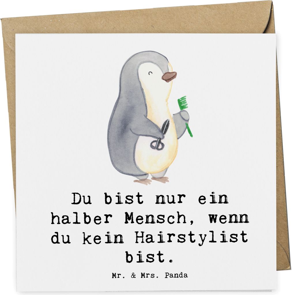 Mr. & Mrs. Panda Grußkarte Hairstylist Herz - Weiß - Geschenk, faltkarte, Frisör, Spruch, anlasskarte, Klappkarte, Friseursalon, Barbier, Glück...