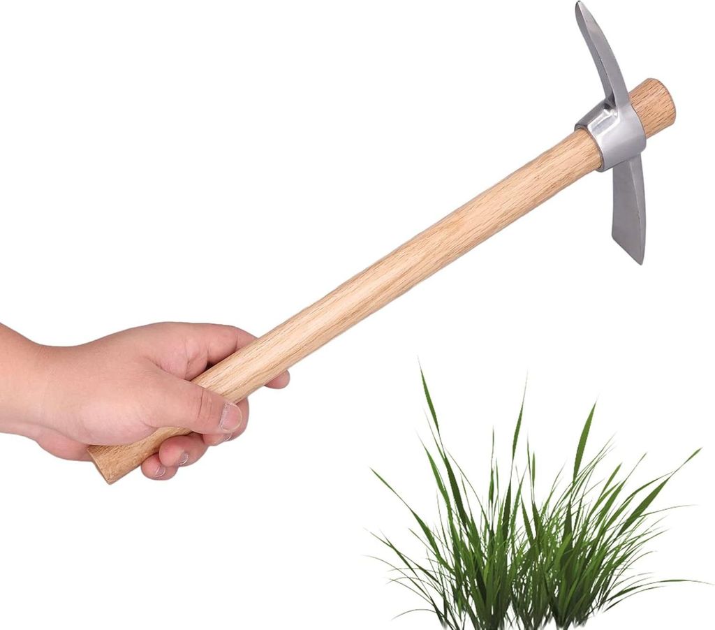 Houweel Schoffel Handcultivator Dual-Purpose Bonsai Hand Tiller - Rostfreier Pick Schoffel - Kurze Klauenharke - Holzgriff - Bonsai-Kulturen - Garten