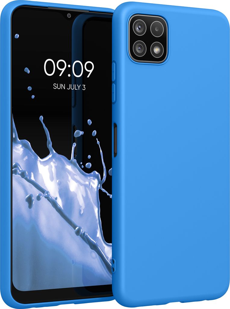kwmobile Hülle kompatibel mit Samsung Galaxy A22 5G Hülle - weiches TPU Silikon Case - Cover geeignet für kabelloses Laden - Strahlend Blau