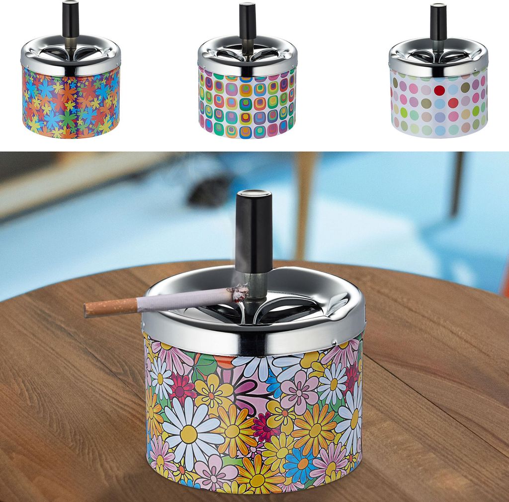 Drehaschenbecher 4er Set Retro Design 9x7cm Aschenbecher Windaschenbecher Ascher