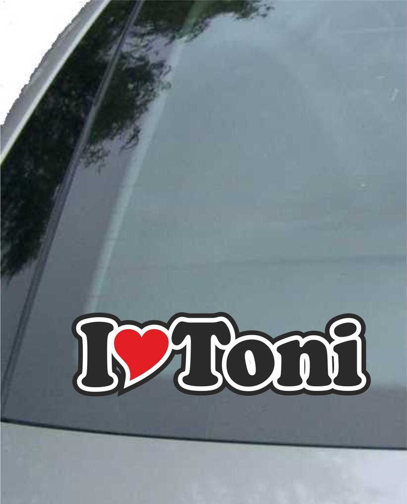 INDIGOS UG - Aufkleber / Autoaufkleber - I Love Heart - Ich liebe mit Herz 15 cm - I LOVE Toni - Auto LKW Truck - Sticker mit Namen vom Mann Frau Kind