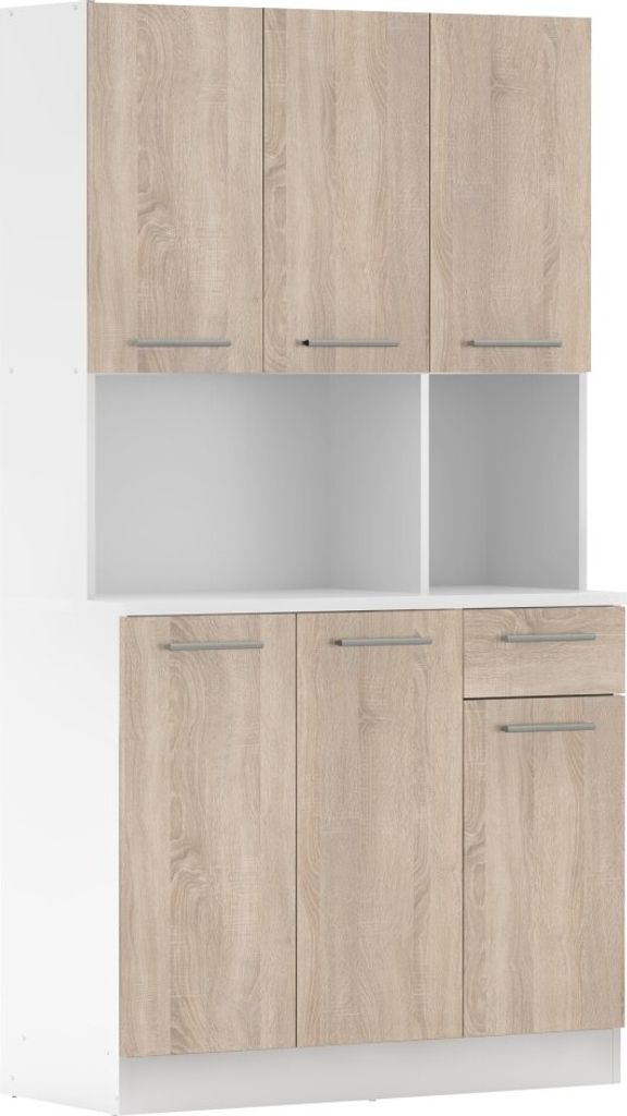 Kondela Sechstüriges Sideboard Pelion New - Weiß / Sonoma-Eiche