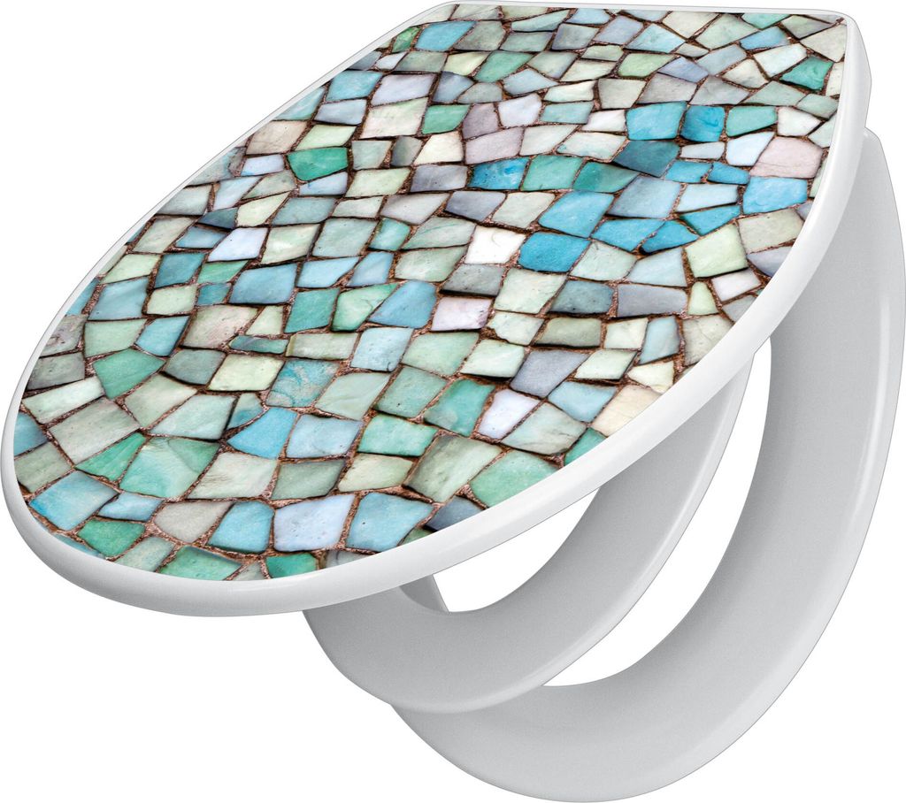 banjado Familien WC Sitz mit Absenkautomatik 37x44,5x5cm -Mosaik Blau - Klodeckel/Klobrille mit kindersitz aus hochwertigem Polypropylen - universe...