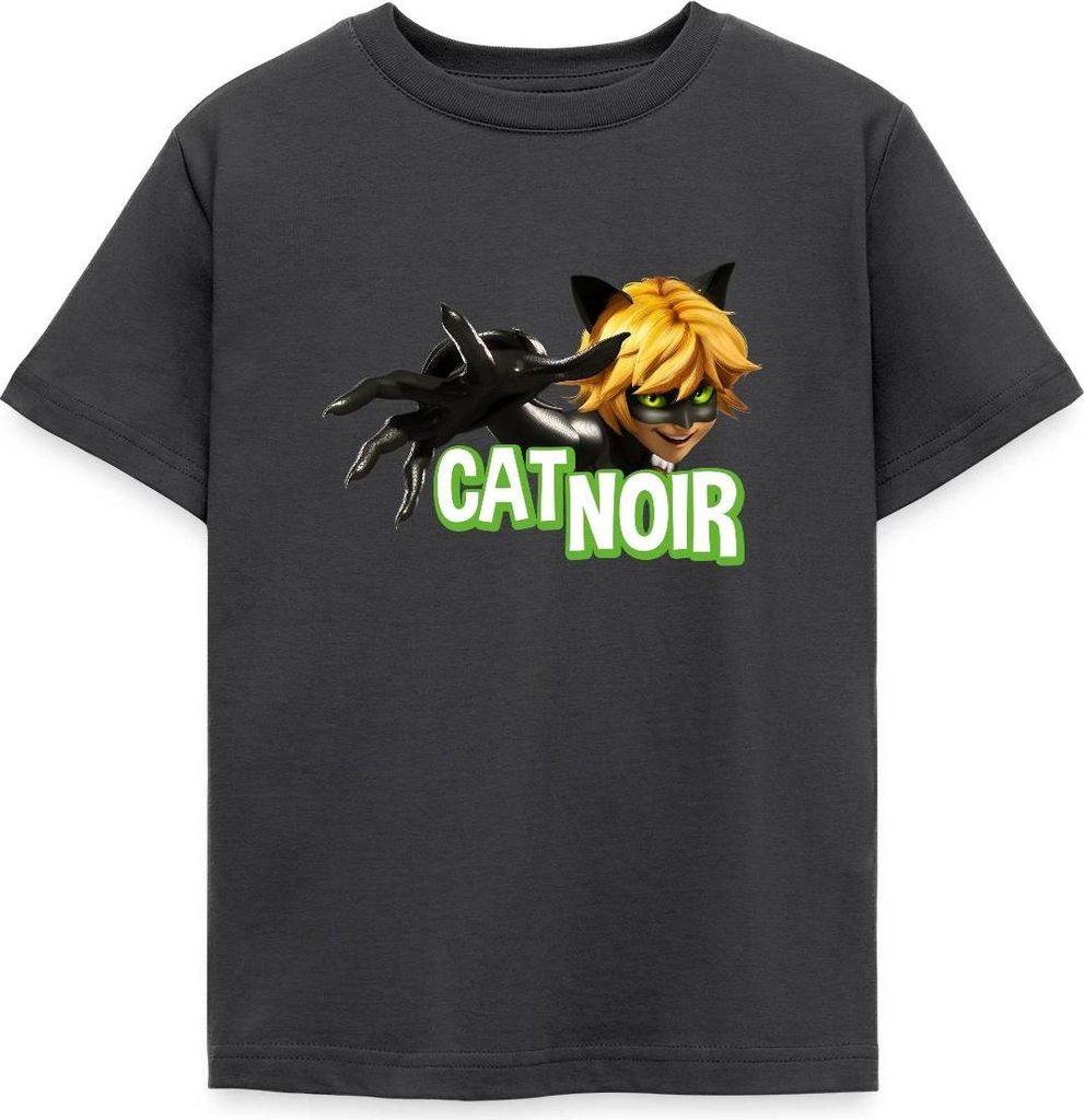 Spreadshirt Miraculous Cat Noir Adrien Kinder T-Shirt, 122/128 (7-8 Jahre), Dunkelgrau