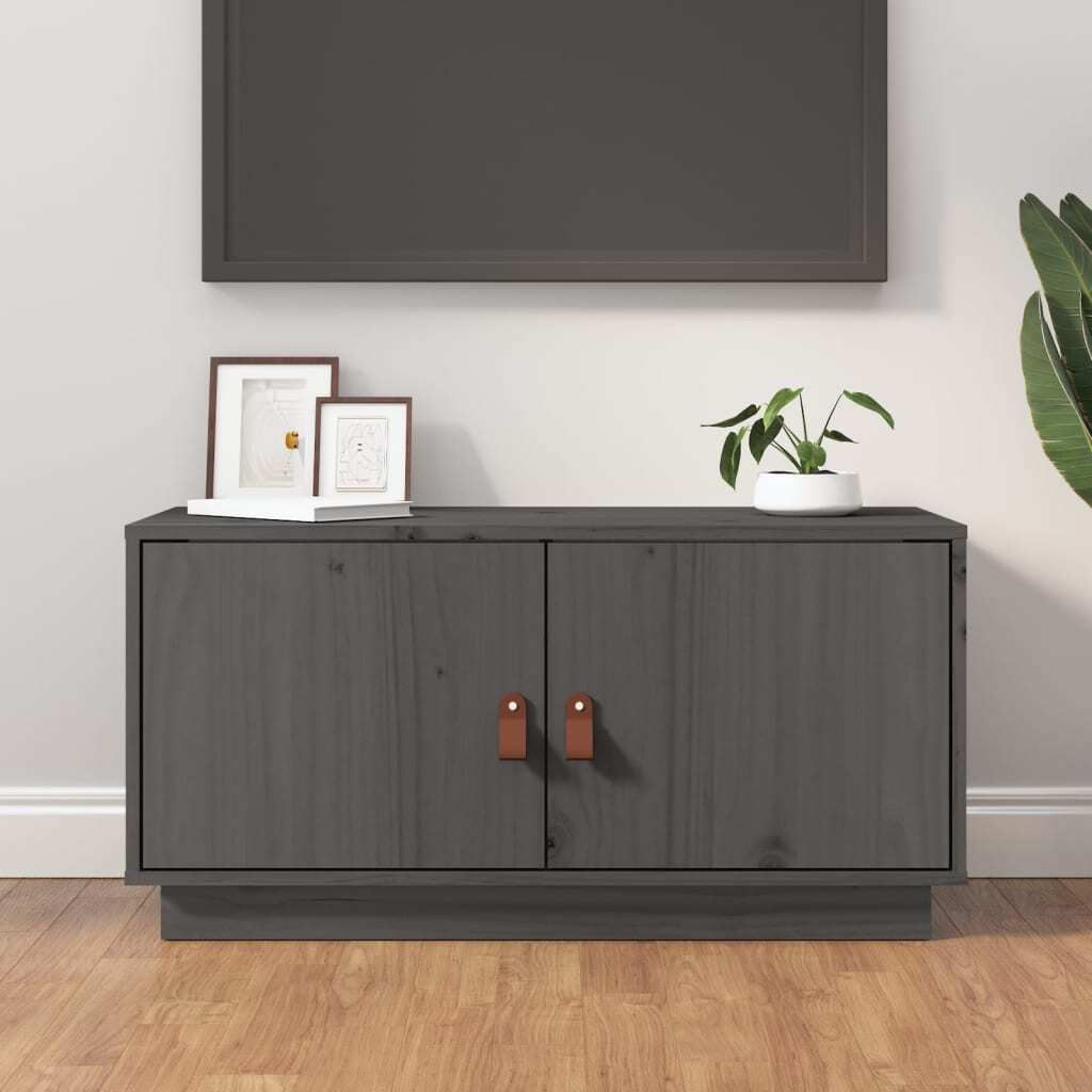 The Living Store TV-Schrank Grau 80x34x40 cm Massivholz Kiefer
