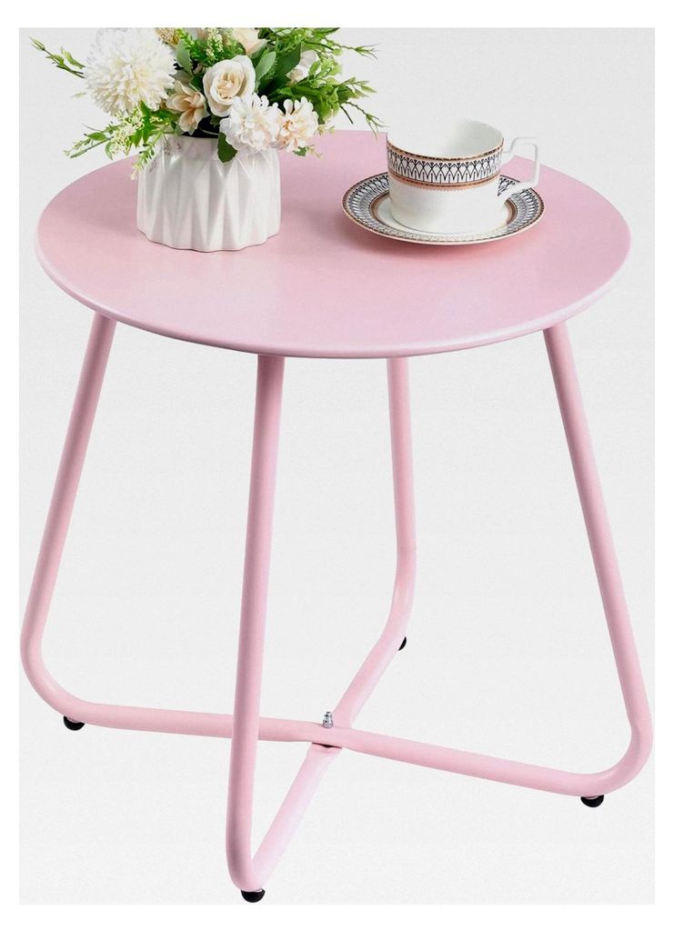 Beistelltisch für den Außenbereich, runder Gartentisch, kleiner Kaffeetisch, Nachttisch aus Metall für Patio, Wohnzimmer und Terrasse, Rosa