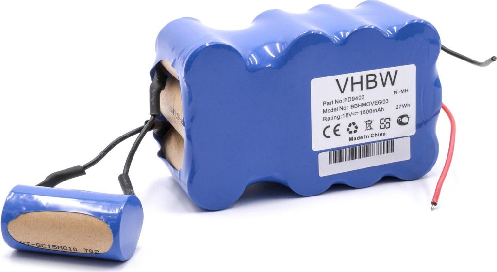 vhbw Akku kompatibel mit Bosch BBHM1CMGB/01, BBHMOVE4/02, BBHMOVE4/01, BBHMOVE4AU/03, BBHMOVE4/03, BBHMove4 Staubsauger (1500 mAh, 18 V, NiMH)