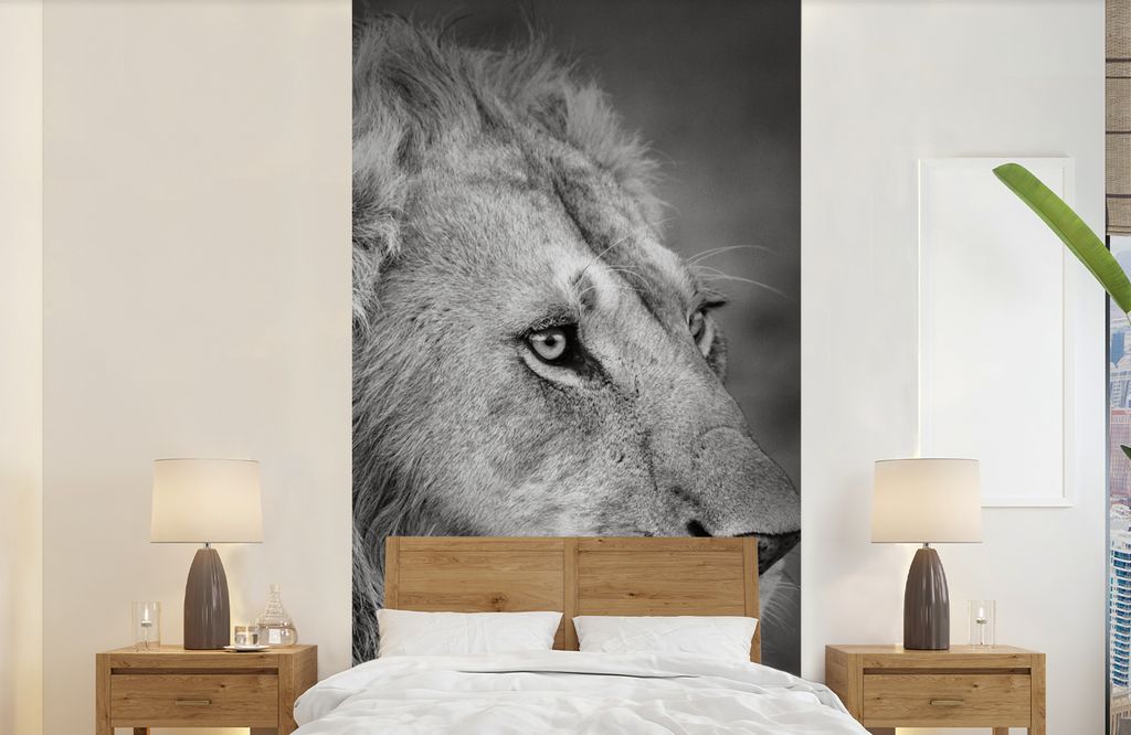MuchoWow Fototapete für Wohnzimmer oder Schlafzimmer Wandtapete Vinyl Motivtapete Löwe - Tiere - Porträt - 120x240 cm - Hintergrundbild