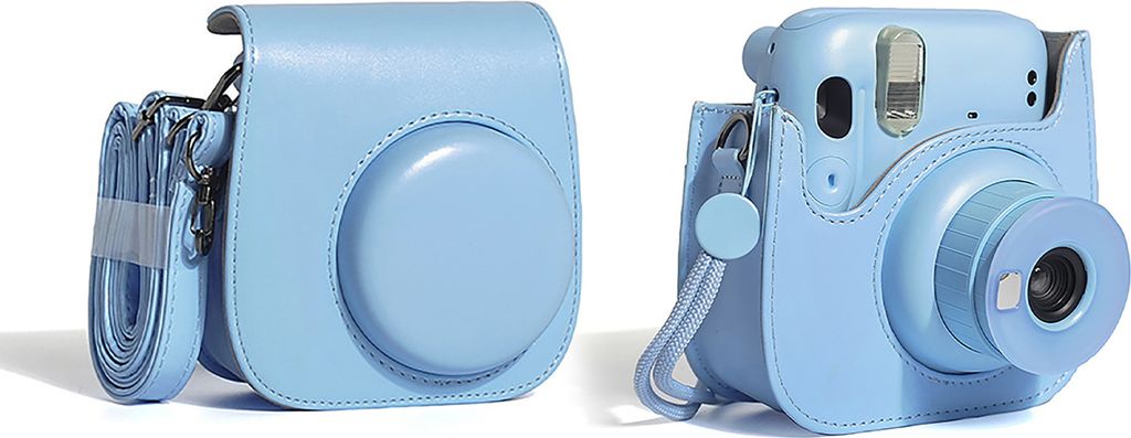 Kamera Schutzhülle Stoßdicht Anti-Kratzer-Digitalkamera Retro-Kunstlederbeutel mit Schultergurt für Fujifilm-Instax Mini 11-Blau