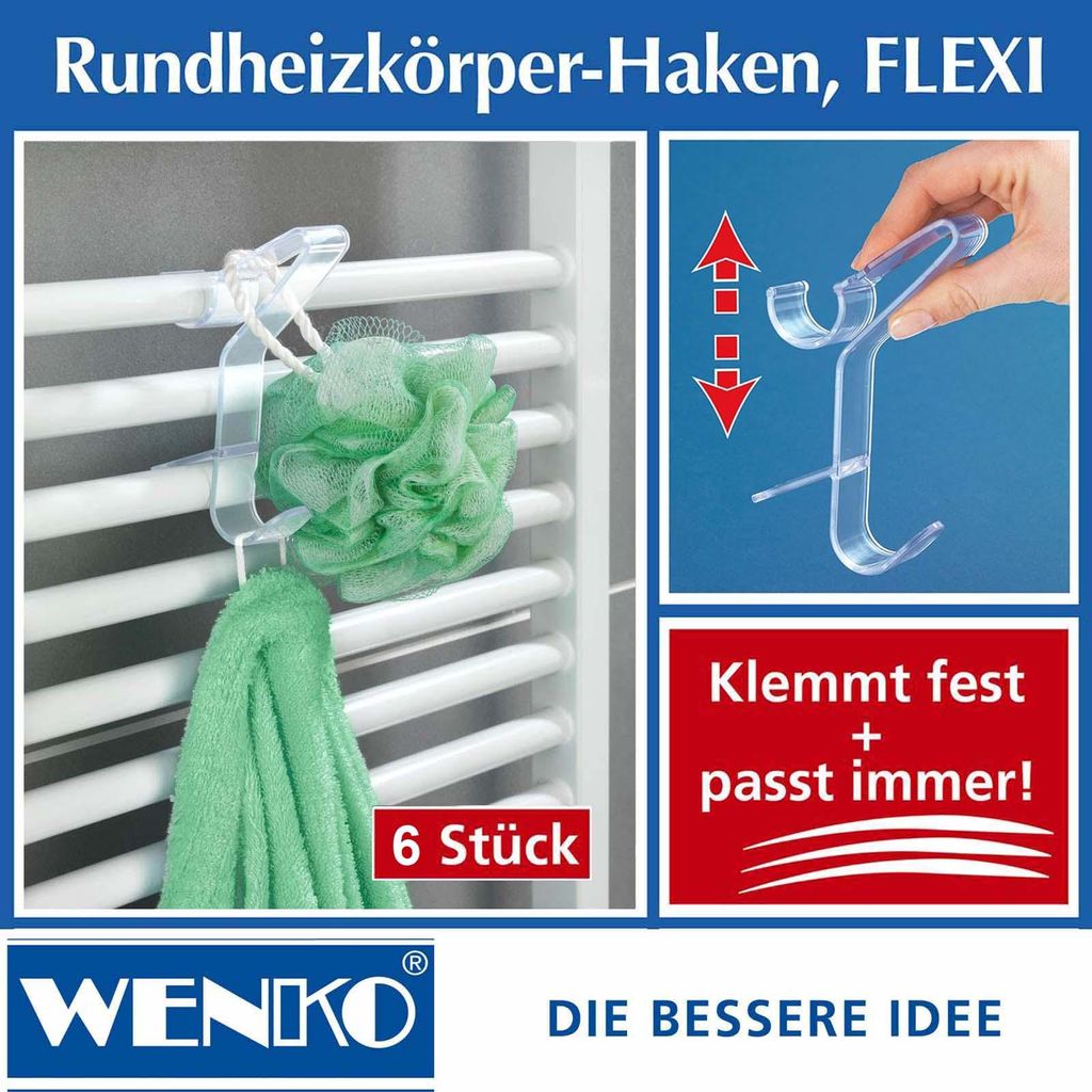 6er Set Wenko Heizungshaken Transparent Handtuchhaken Produktbild 