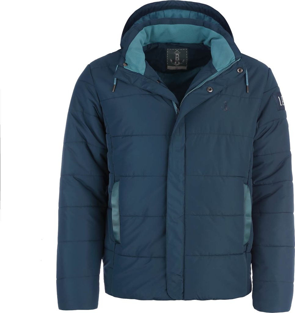 Leitfeuer Herren Steppjacke Unifarben - Gesteppte Jacke mit abnehmbarer Kapuze in Dunkelblau Größe XXL