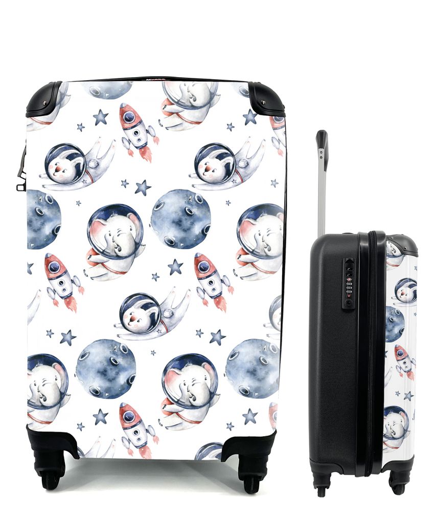 MuchoWow Koffer Handgepäck Trolley Rollkoffer Kleine Reisekoffer mit 4 Rollen - Raum - Elefant - Kaninchen - Jungen - Mädchen - Mädchen - Kind...