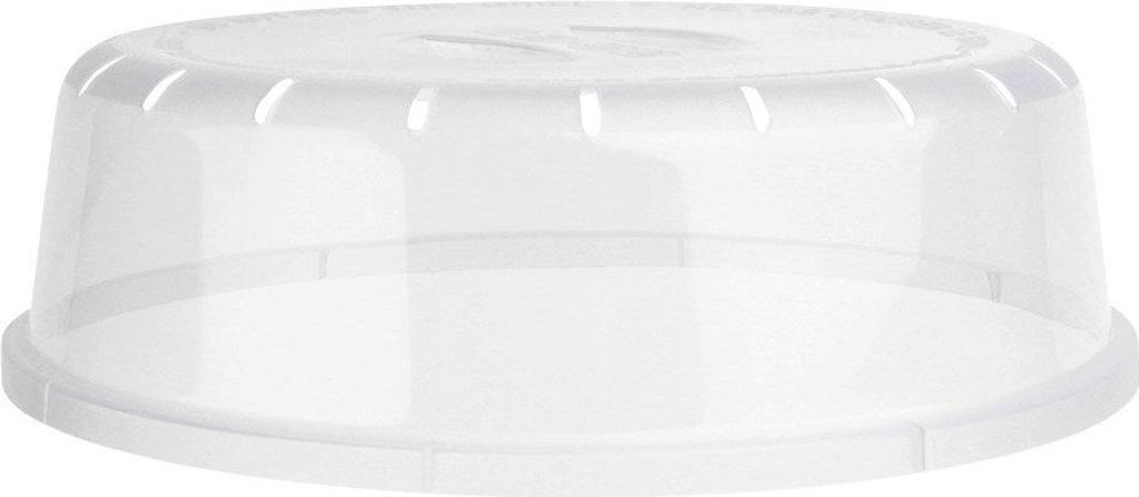 A clear plastic lid for a microwave oven.