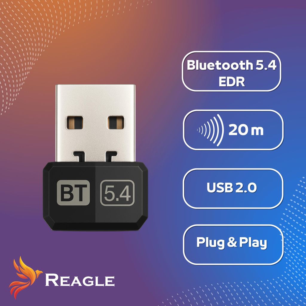 Dongle USB Bluetooth 5.4 Adaptateur Bluetooth USB 5.4 Pour PC - Plug & Play Windows 10/11 - Portée 20 M