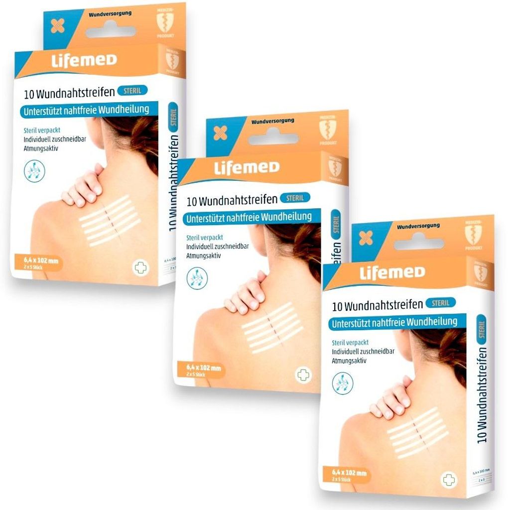 3x Lifemed Wundnahtstreifen 3x 2x 5 Stück - 6mm x 100mm